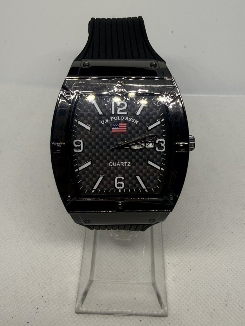 U.S. Polo Assn. US9797WM Mens Tonneau Carbon Fiber Dial Gunmetal Watch
